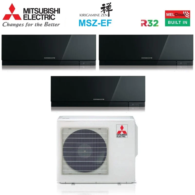 Mitsubishi Electric Trial Split-Klimaanlage Kirigamine Zen Black 7000+9000+9000 mit MXZ-3F54VF R-32 integriertem WLAN