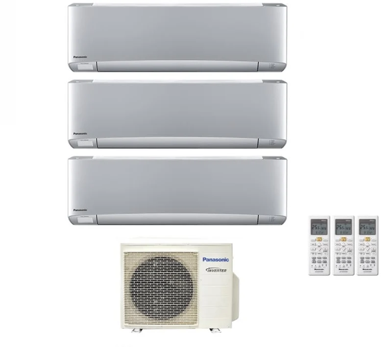 Panasonic Trial Split Inverter-Klimaanlage Etherea Silver Series 12+12+12 mit CU-3Z68TBE R-32 integriertem WLAN 12000+12000+12000 Silber