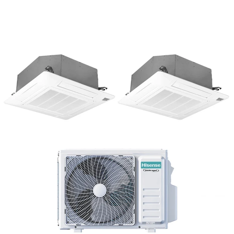 Climatizzatore Condizionatore Hisense Dual Split Inverter a Cassetta 9+12 con 2AMW52U4RXC R-32 Wi-Fi Optional 9000+12000 con Telecomando e Pannello Incluso
