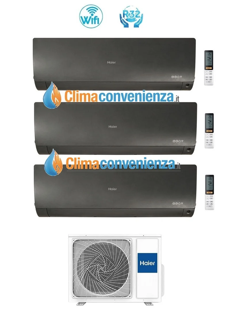 Climatizzatore Condizionatore Trial Split Inverter HAIER serie FLEXIS Black 9000+9000+12000 btu con 3U55S2SR2FA R-32 Wi-Fi 9+9+12 - NOVITA'