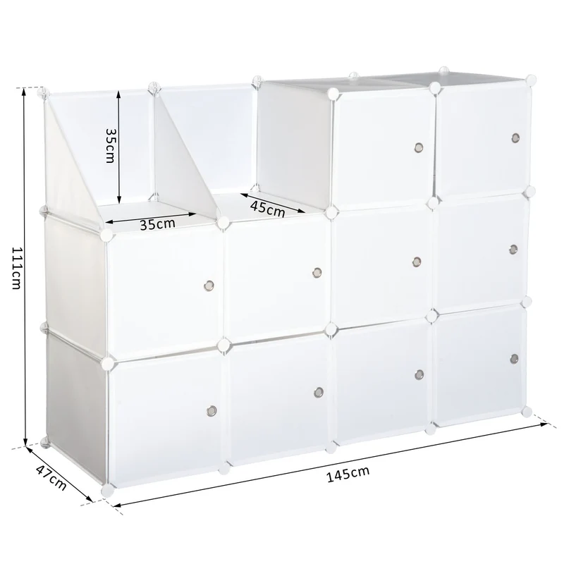 EASYCOMFORT Armadio Modulare Armadietto Guardaroba a 10 Cubi, Scarpiera Modulare Bianco, 111×47×145cm