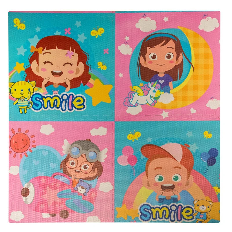 4PCS SMILE weicher Puzzlematten-Teppich 60 x 60 x 1 cm für das Spielen im Innenbereich von Kindern