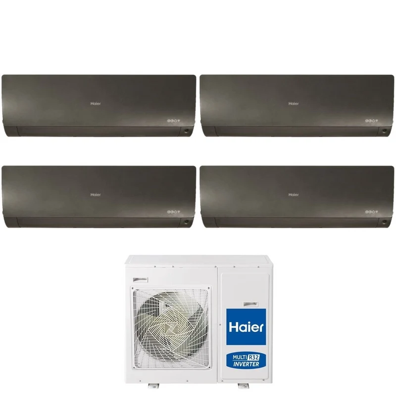 Haier Quadri Split Inverter-Klimaanlage FLEXIS PLUS BLACK Serie 7+7+9+15 mit 4U85S2SR3FA R-32 integriertem WLAN, schwarze Farbe 7000+7000+9000+15000