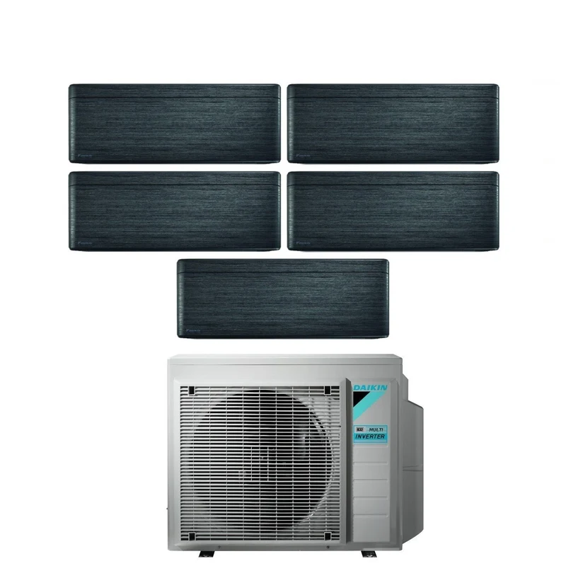 Daikin Bluevolution Penta Split Inverter-Klimaanlage, FTXA-BT-Serie, stilvolles echtes Schwarzholz, 9+9+12+12+12 mit 5MXM90N R-32, integriertem WLAN, 9000+9000+12000+12000+12000, schwarze Holzfarbe – italienische Garantie