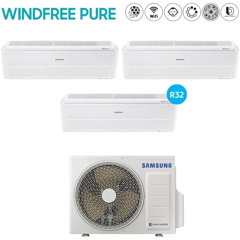 Klimaanlage Samsung Trial-Split Inverter Serie WINDFREE PURE 12+12+12 mit AJ068RCJ R-32 WLAN integriert 12000+12000+12000