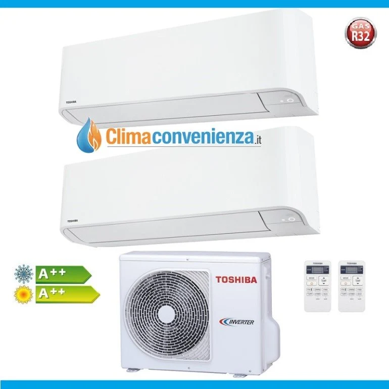 Climatizzatore Condizionatore Dual Split Inverter Toshiba Mirai R32 10000+13000 con RAS-2M18U2AVG-E 10+13 BTU