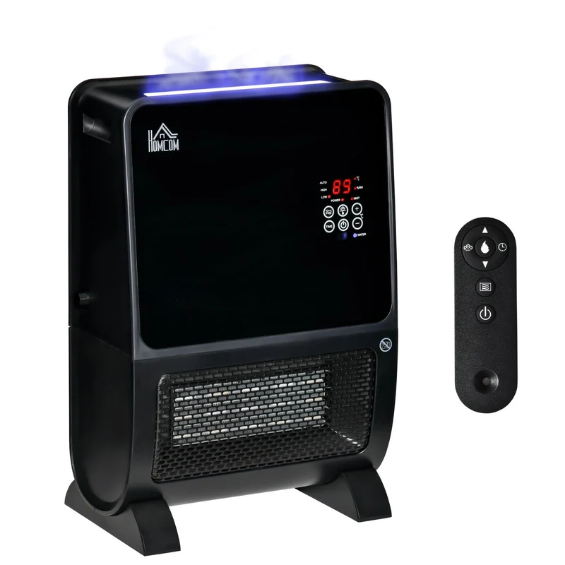 Easycomfort Stufa Elettrica 2in1 con Umidificatore, Luce LED 3 Colori, Timer e Telecomando, 33x21x49.5 cm, Nero