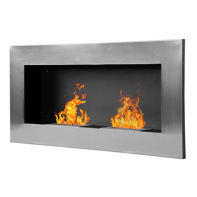 EasyComfort Camino a Bioetanolo da Parete Realizzato in Acciaio Inox con 2 Bruciatori 0.9LT 110 x 54 x 14cm