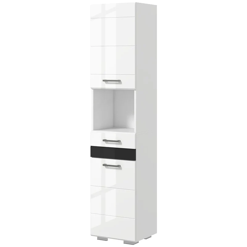 EASYCOMFORT Colonna Bagno in MDF con Ripiano Aperto, Cassetto e Armadietto Chiuso, 37x32.5x170 cm, Bianco