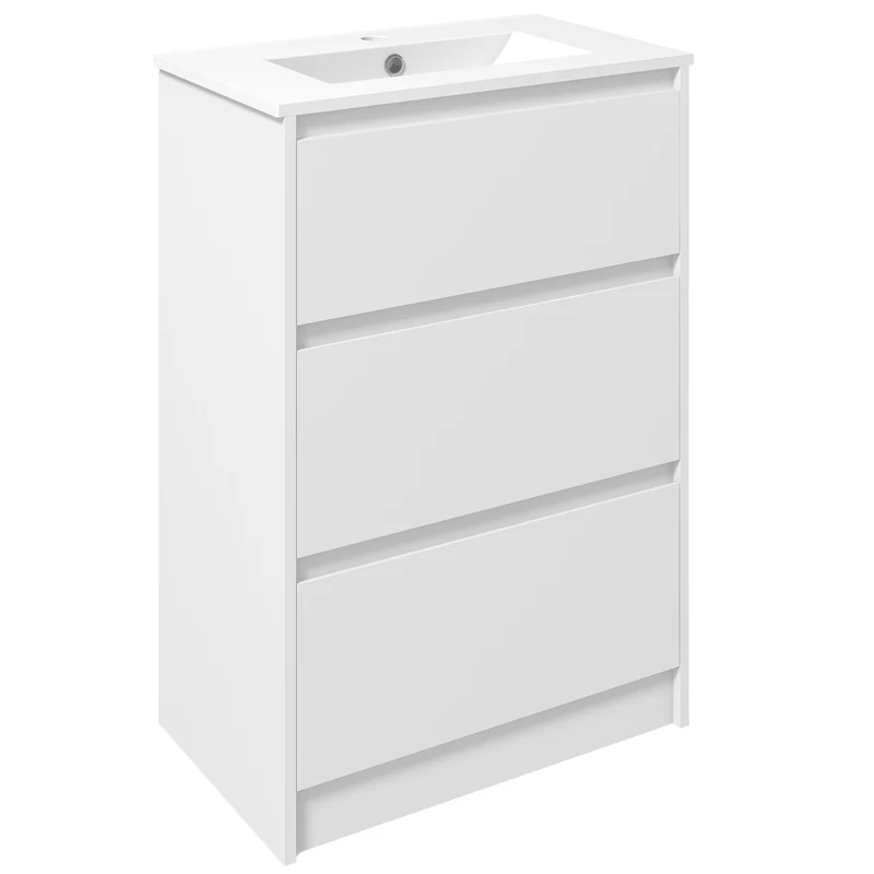 EASYCOMFORT Mobiletto Bagno a 2 Cassetti in Truciolato con Lavabo in Ceramica Sintetica, 61x37x88 cm, Bianco