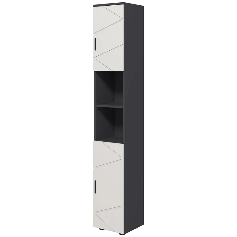 Easycomfort Colonna Bagno in Truciolato con 2 Ripiani Aperti e 2 Armadietti a 2 Livelli, 30x30x183 cm, Grigio