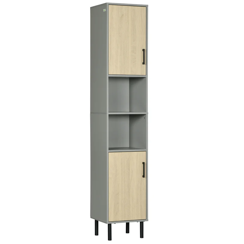 EASYCOMFORT Mobile Bagno con 2 Ripiani aperti in Truciolato e 2 Armadietti con Ripiani regolabili, 31.4x30x165cm