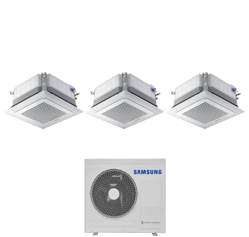 Samsung Trial Split Inverter Klimaanlage Kassette 4 Wege Mini Windfree 18+18+18 mit AJ100TXJ5KG/EU R-32 18000+18000+18000 WLAN optional mit Gitter im Lieferumfang enthalten