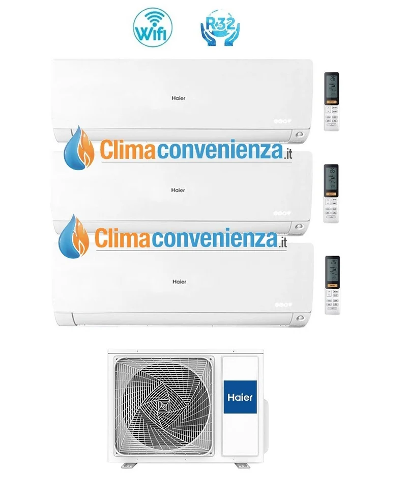 Climatizzatore Condizionatore Trial Split Inverter HAIER serie FLEXIS White 9000+9000+9000 btu con 3U55S2SR2FA R-32 Wi-Fi 9+9+9 - NOVITA'