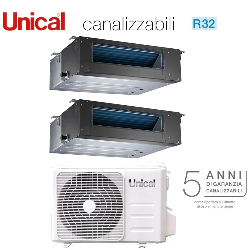 Climatizzatore Condizionatore Unical Dual Split Inverter Canalizzabile 12+12 con KMX4 28HE R-32 12000+12000