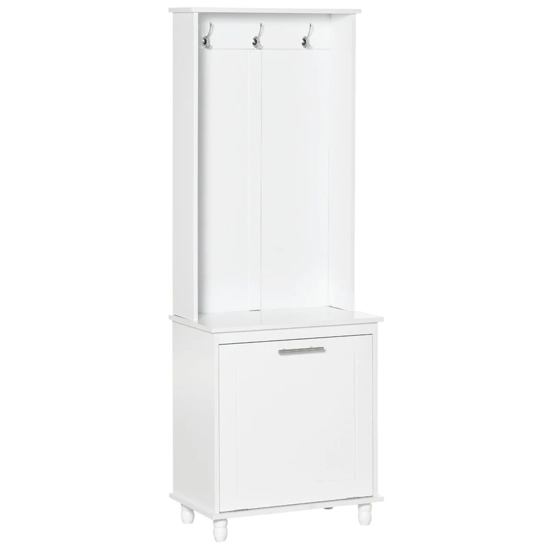 EASYCOMFORT Mobile per Ingresso Appendiabiti con Scarpiera e Mensole in Legno MDF Bianco