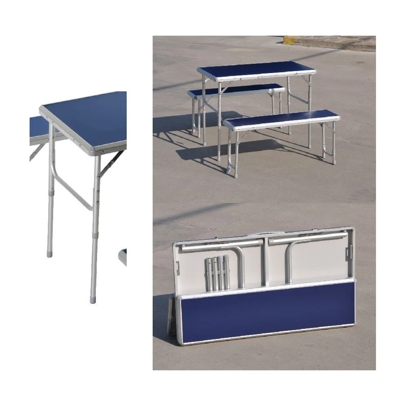 Picknick-Set aus Aluminium und MDF, Tisch und 2 Bänke, zusammenklappbar und in einen Koffer 05012 faltbar