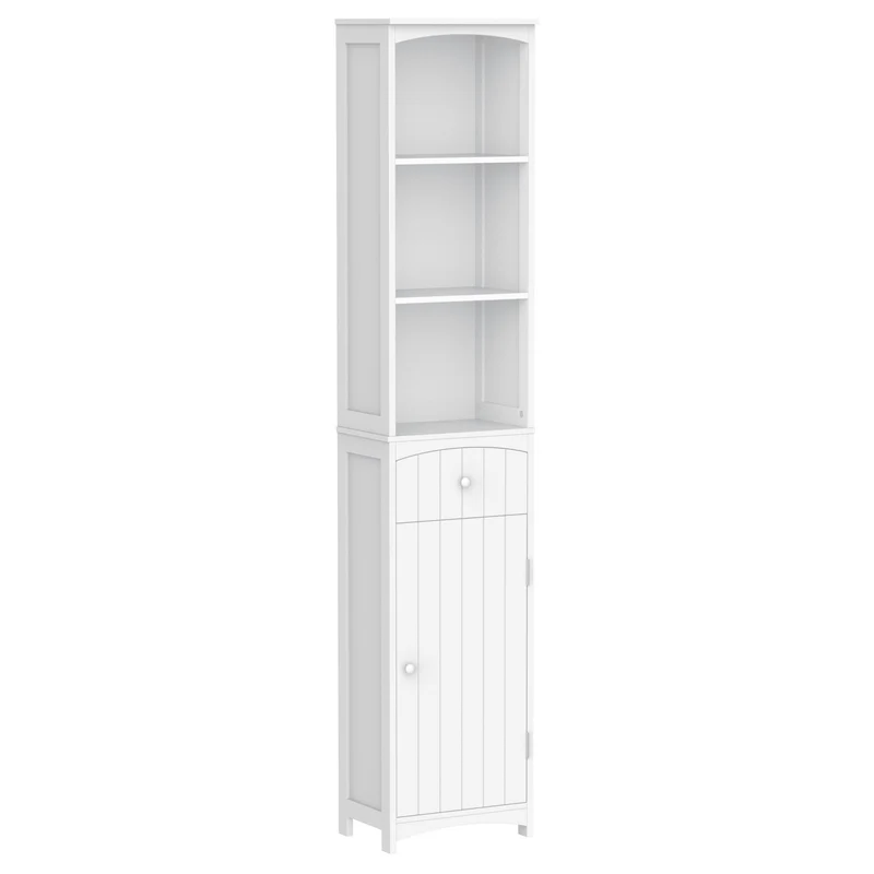Easycomfort Mobiletto a Colonna Bagno Salvaspazio in MDF Bianco, Armadietto Bagno Multifunzione per Camera con 3 Ripiani 34x24x170cm