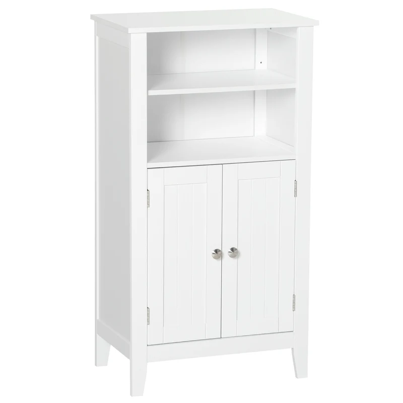 Easycomfort Mobile Bagno con Mensole Regolabili e Armadietto 2 Ante, Mobiletto Multiuso in Legno, Bianco, 50x30x93cm