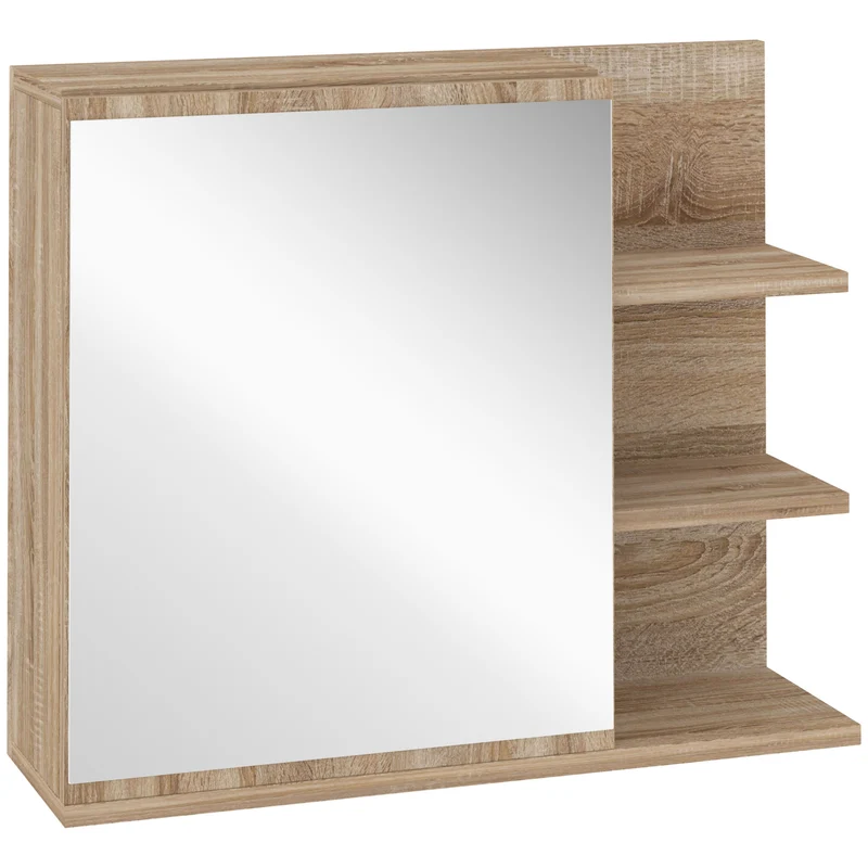 Easycomfort Specchiera Bagno a Parete con Anta e 3 Ripiani Laterali in Legno, 60x18x50cm