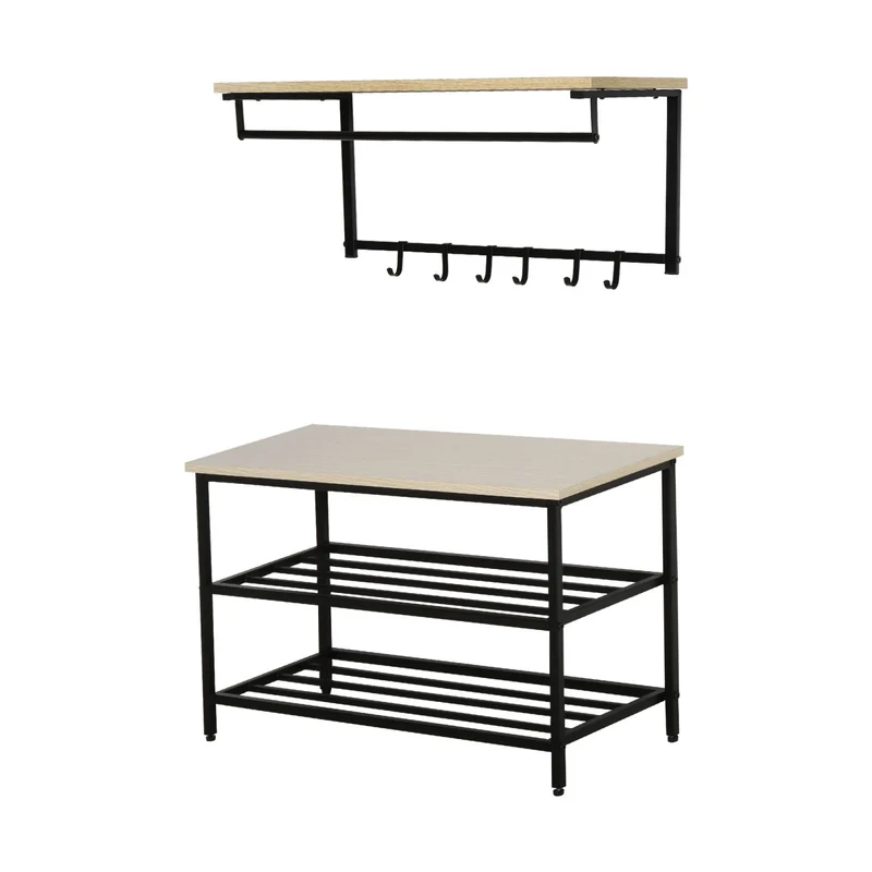 EASYCOMFORT Mobile per Ingresso con Scarpiera e Appendiabiti in Legno e Metallo Nero