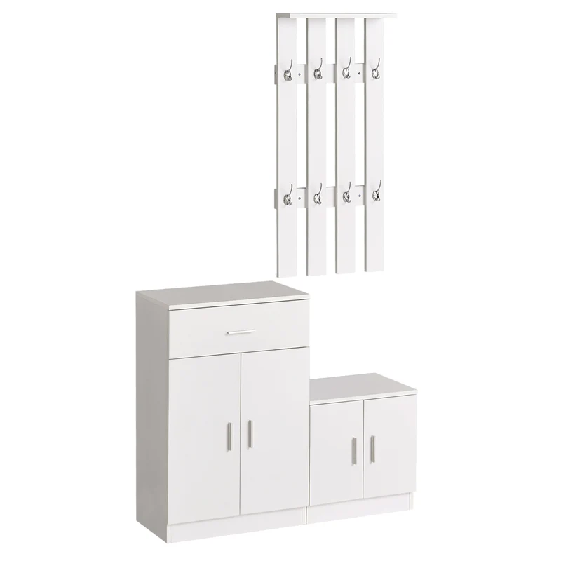 Easycomfort Scarpiera con Appendiabiti a Combinazione per Ingresso e Camera da Letto Legno 100x32x187cm Bianco