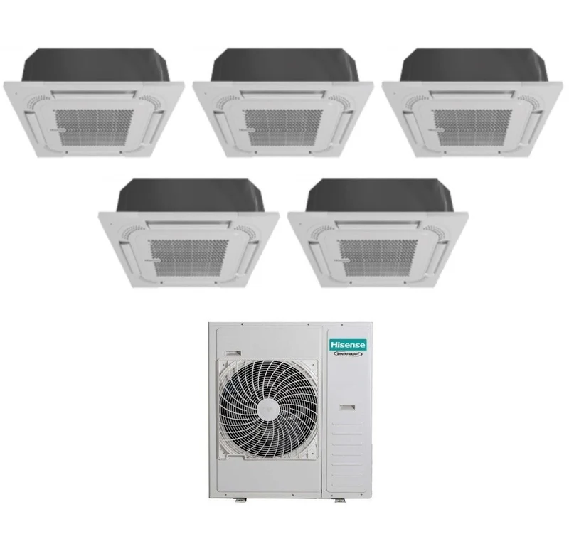 Hisense Penta Split-Kassetten-Klimaanlage 9+9+9+9+18 mit 5AMW125U4RTA R-32 9000+9000+9000+9000+18000 Mit Standardfernbedienung und Bedienfeld