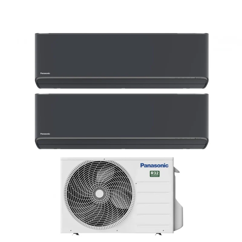 Panasonic Dual-Split-Inverter-Klimaanlage Etherea Dark Serie 9+12 mit CU-2Z35TBE R-32 integriertem WLAN, Farbe Graphitgrau 9000+12000