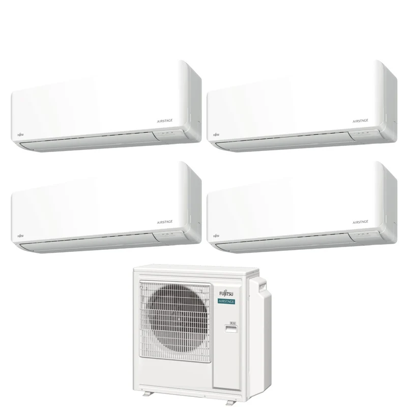 Fujitsu Quadri Split Inverter-Klimaanlage KM-Serie AIRSTAGE 7+7+9+14 mit AOEG30KBTA4 R-32 integriertem WLAN 7000+7000+9000+14000