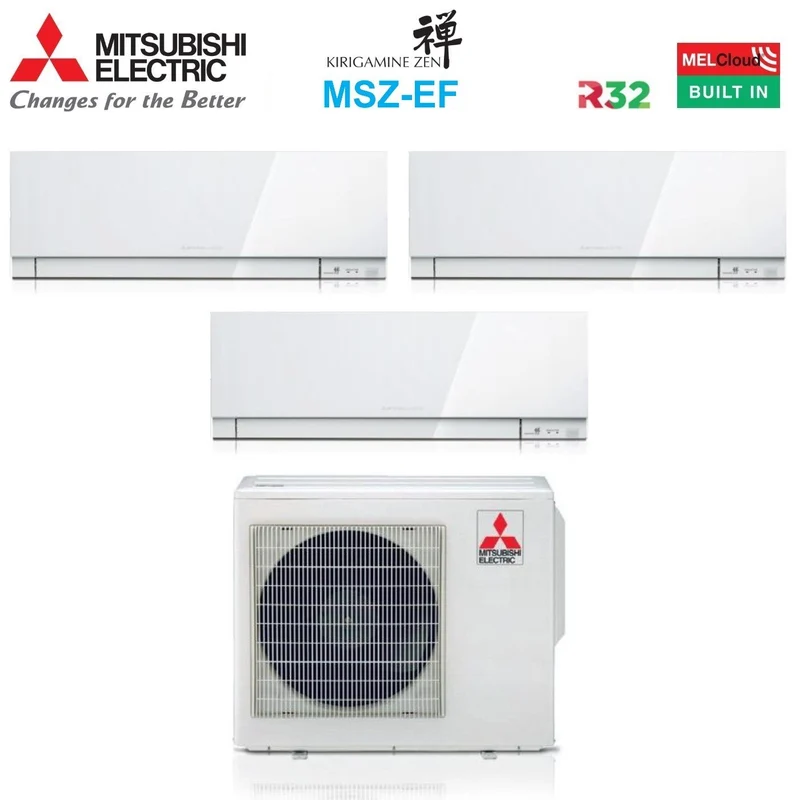 Mitsubishi Electric Trial Split-Klimaanlage Kirigamine Zen White 9000+9000+18000 mit MXZ-3F54VF R-32 integriertem WLAN