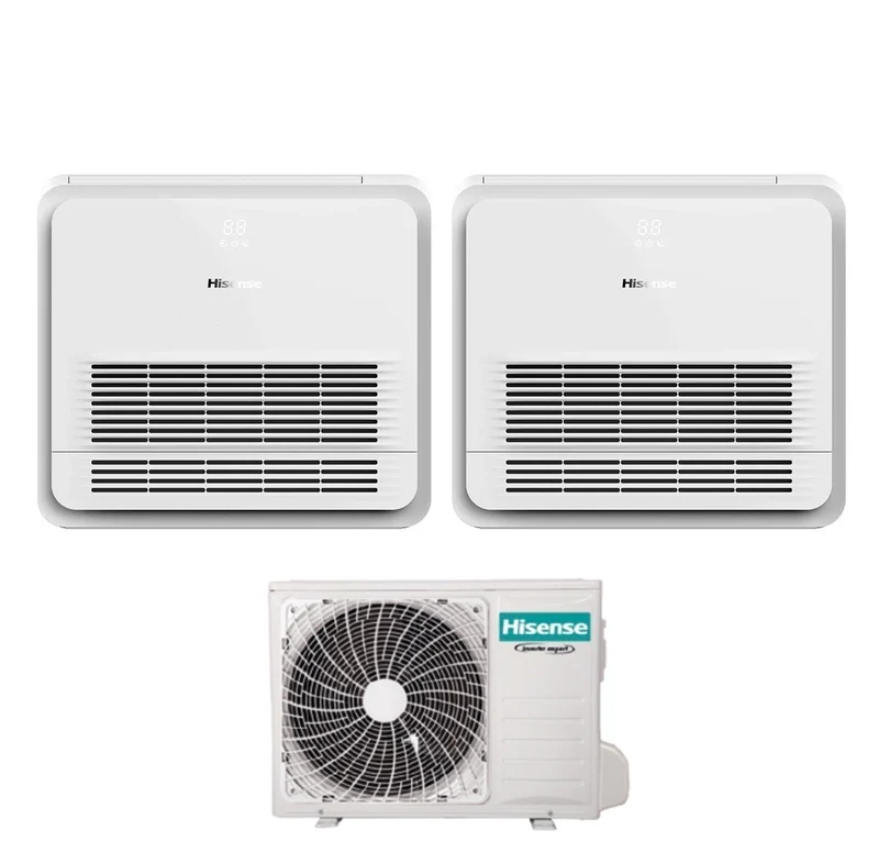 Hisense Dual Split Konsolen-Klimaanlage 9+9 mit 2AMW52U4RXC R-32 Wi-Fi Optionale Fernbedienung inklusive 9000+9000