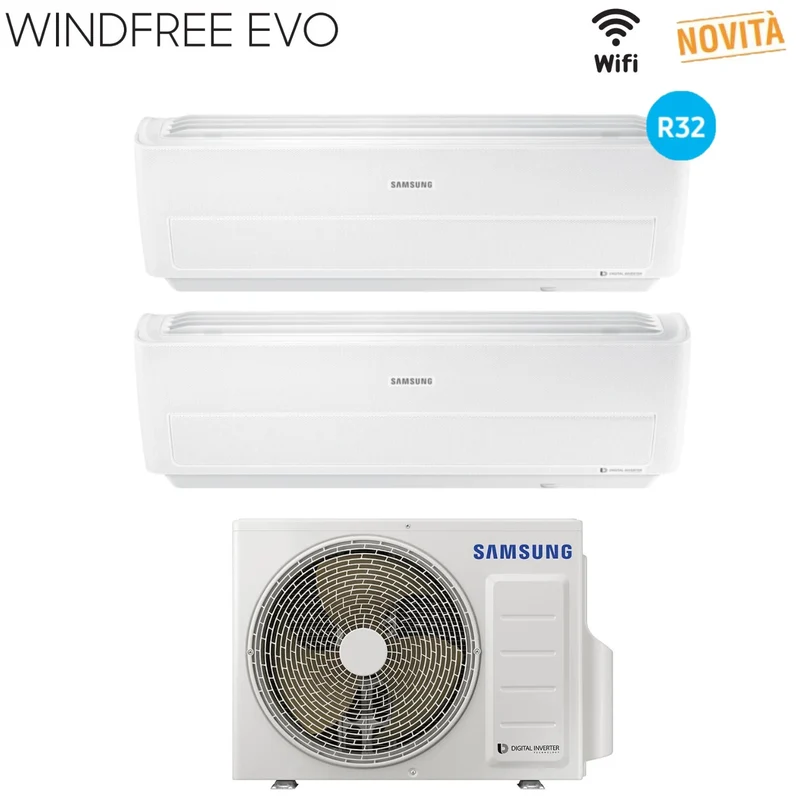 Climatizzatore Condizionatore Samsung Dual Split Inverter serie WINDFREE EVO 9+9 con AJ040NCJ2EG R-32 Wi-Fi Integrato 9000+9000