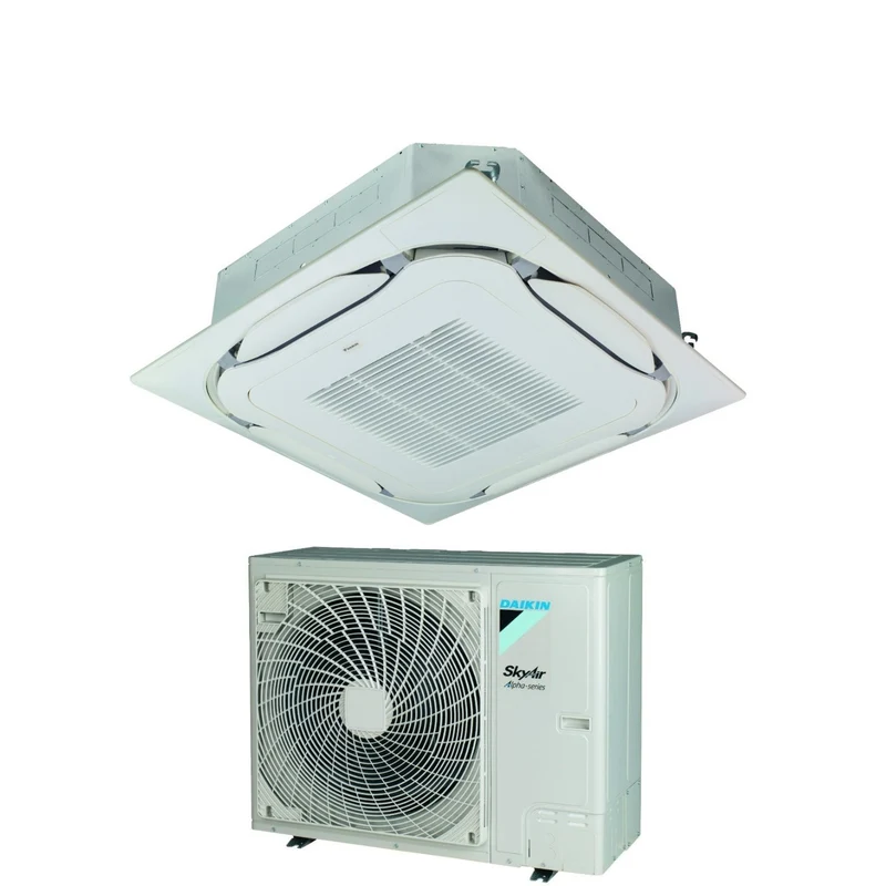 Daikin Bluevolution-Klimaanlage Round Flow Cassette Inverter SkyAir Alpha-Serie 36000 Btu FCAG100B + RZAG100NY1 Dreiphasiges R-32-WLAN, optional mit Standardgitter