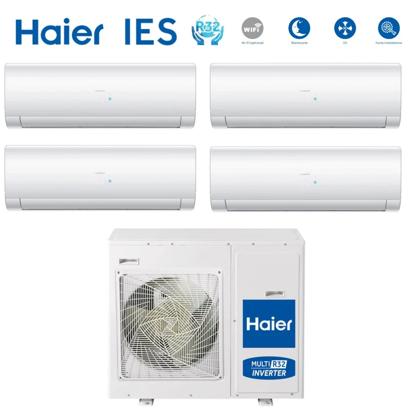 Climatizzatore Condizionatore Haier quadri split inverter Serie IES 7+9+9+12 con 4U85S2R2FA R32 wi-fi optional 7000+9000+9000+12000