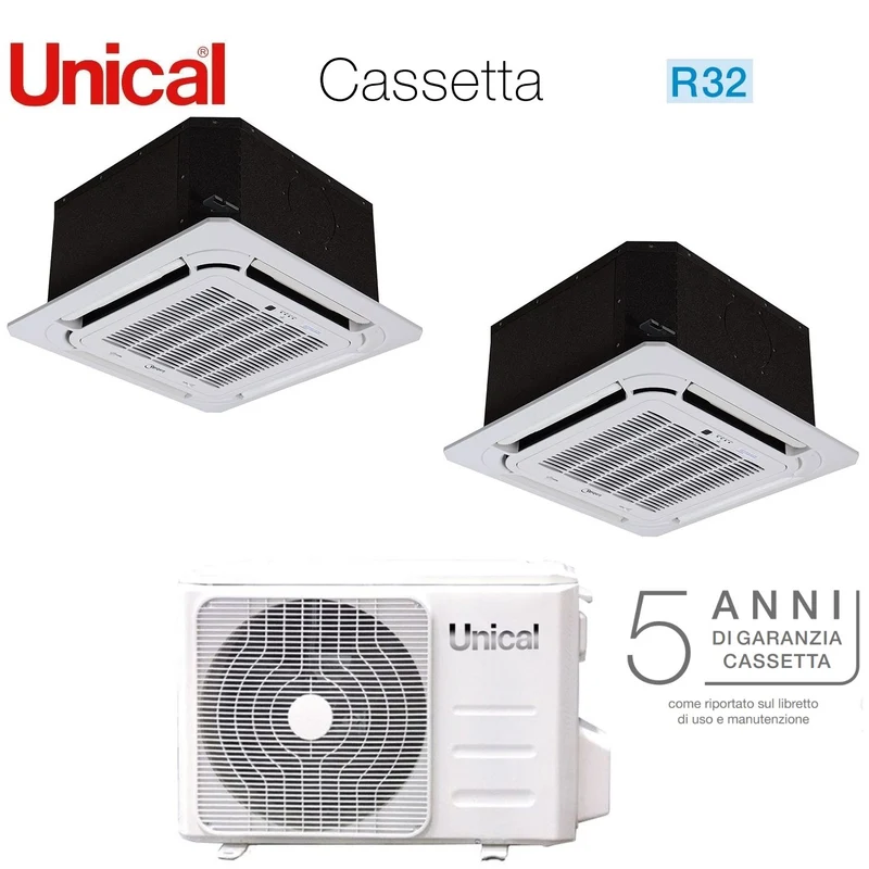 Climatizzatore Condizionatore Unical Dual Split Inverter a Cassetta 12+18 con KMX4 28HE R-32 12000+18000