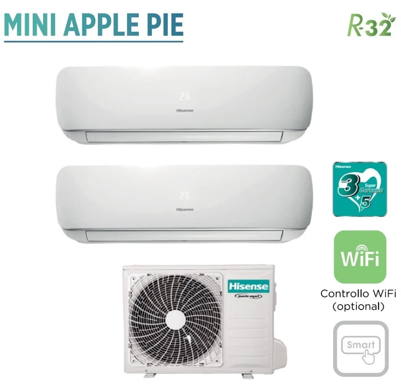 Climatizzatore Condizionatore Hisense Dual Split Inverter serie MINI APPLE PIE 9+12 con 2AMW42U4RGC R-32 Wi-Fi Optional 9000+12000