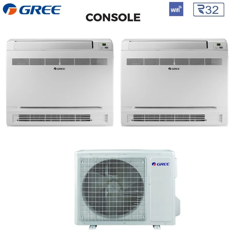 Gree Dual Split Inverter Klimaanlagenkonsole 9+12 mit GWHD14NK6KO R-32 integriertem WLAN 9000+12000