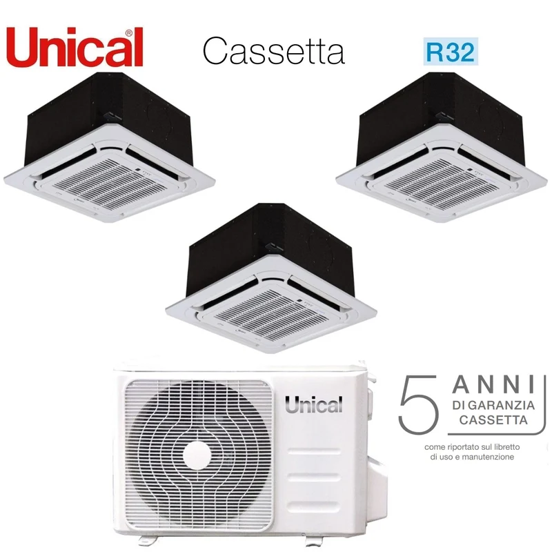 Unical Trial Split Inverter Kassetten-Klimaanlage 12+12+18 mit KMX4 36HE R-32 12000+12000+18000